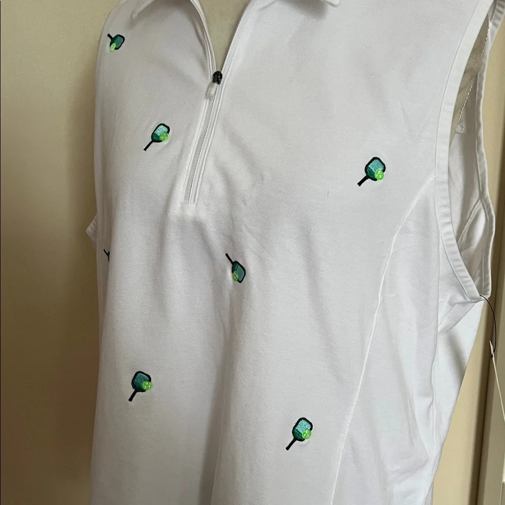 NWT T by Talbots UPF 50+ Pickleball Sleeveless Polo Zipper Top - White - XL - Picture 6 of 10